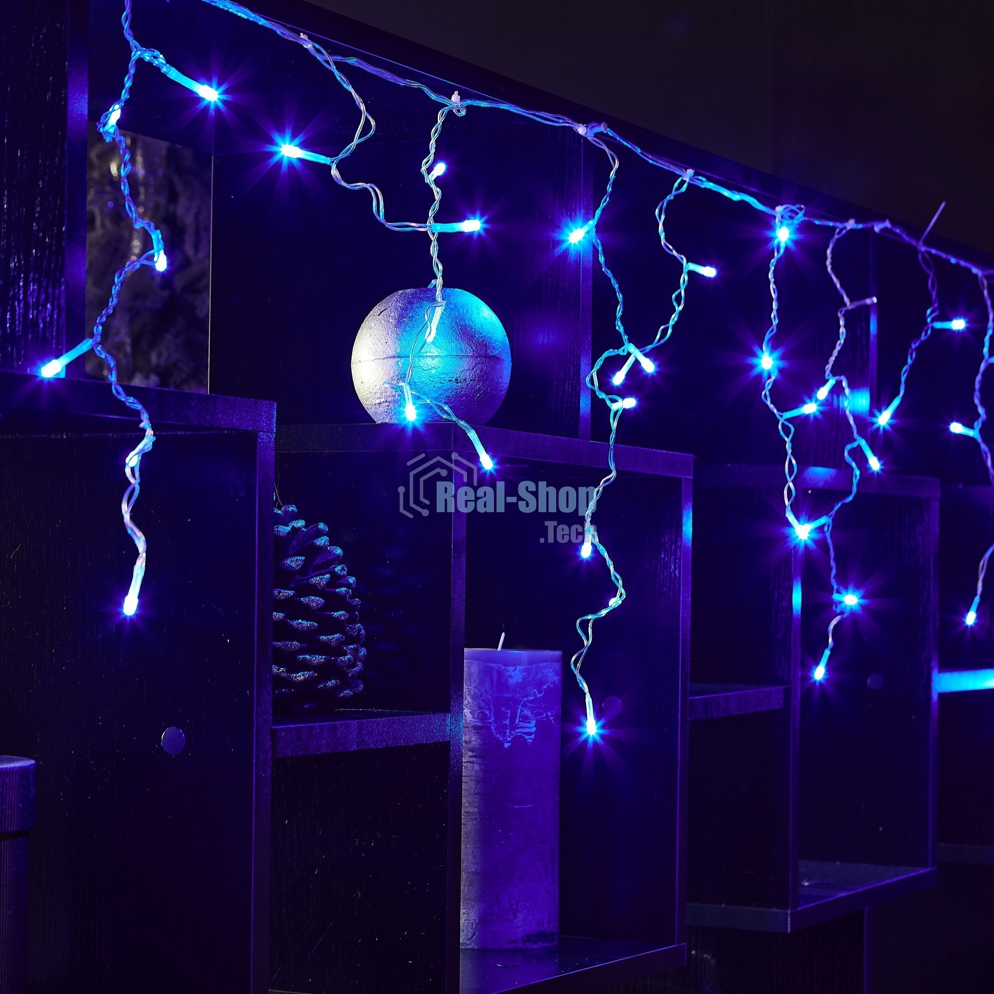 Бахрома светодиодная Uniel 1,8м 48 светодиодов синий свет Провод прозрачный ULD-B1805-048/DTA BLUE IP20