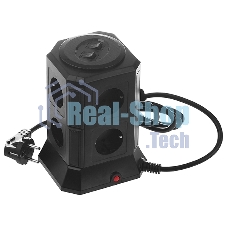 Сетевой фильтр Qumo Power Tower Pro 8SP4U (P-0002), 8 розеток, 2200 Вт, 10A, кабель 2 м 3*1 мм чистая медь, пожаробезопасный пластик, евровилка, 4 USB порта 4.5A суммарно