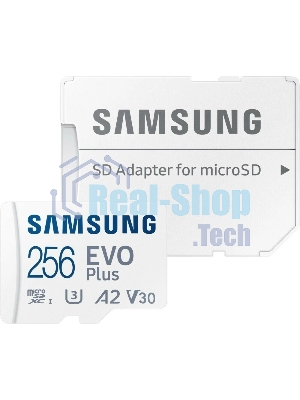 Флеш карта microSDXC 256Gb Samsung EVO Plus Class 10, A2, V30, UHS-I (U3), W 90 МБ/с, R 160 МБ/с, MB-MC256SA/KR адаптер на SD