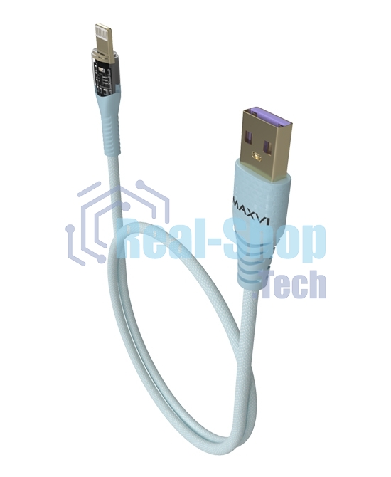 Дата-кабель Maxvi MC-31L USB-Lightning 2.4А, прозрачный корпус, LED подсветка, 1.2м, sky blue