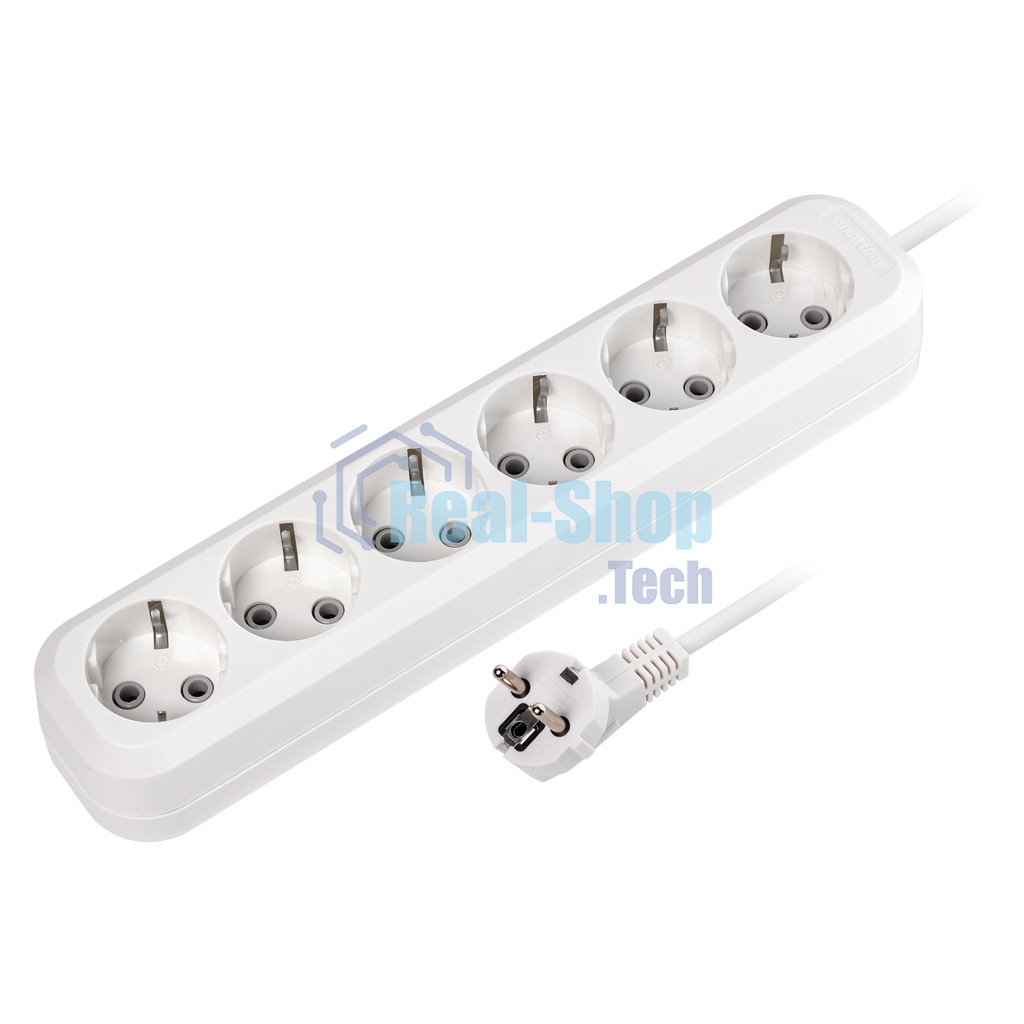 Удлинитель Smartbuy, 6 гнезд 5 метров 16А/3,5 кВт с заземлением ПВС 3х1,0 (SBE-16-6-05-Z)
