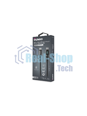 Кабель OLMIO GEEK, Type-C - Type-C, 60W, 1.2м, тканевая оплетка, LCD, черный