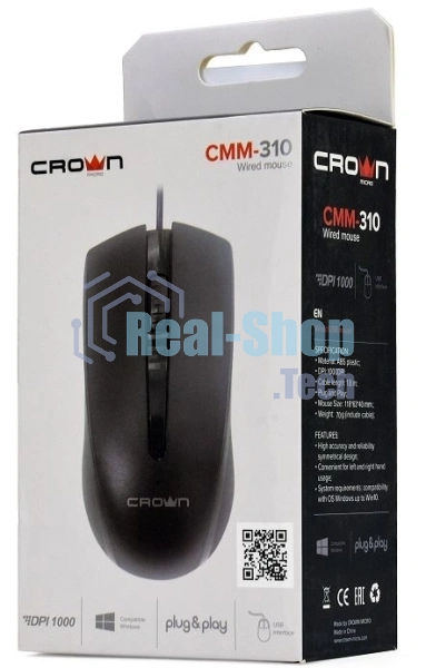 Мышь проводная CROWN CMM-310 черный