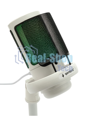 Микрофон конденсаторный Gembird M-01NW, подсветка RGB, шумоподавление, настольный держатель, белый