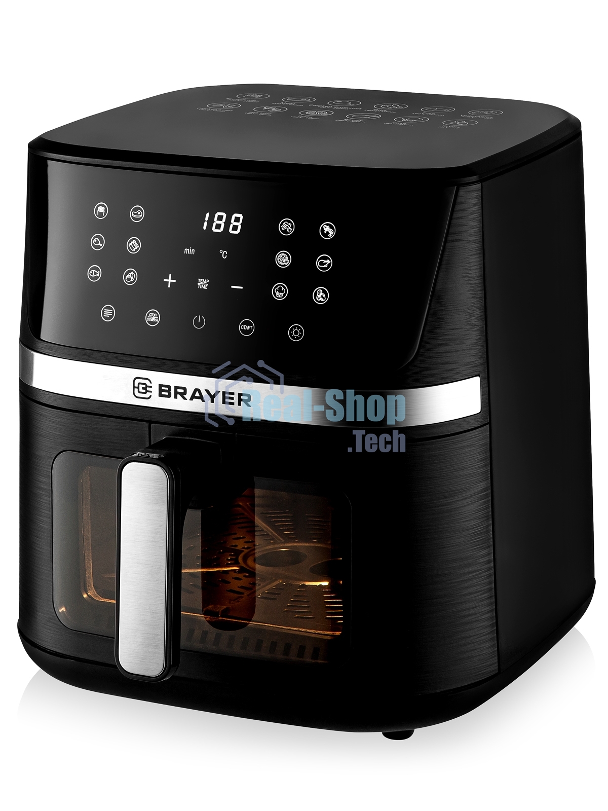 Аэрогриль Brayer 2038BR черный, 1600 Вт, 7 л, сенсор, 12 программ
