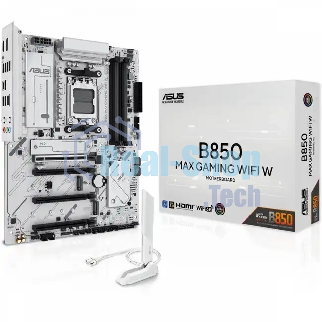Материнская плата ASUS B850 MAX GAMING WIFI W, AM5, AMD B850, 4xDDR5, 4xSATA, 3xM.2, 1xPCIe 5.0 x16, 1xPCIe 4.0 x4, 2xPCIe 3.0 x1, 1xDisplayPort, 1xHDMI, 1x2.5Gb LAN, Wi-Fi 6E, Bluetooth 5.3, 1xUSB-C 10Gbps, 3xUSB-A 10Gbps, 2xUSB-A 5Gbps, 2xUSB-A 2.0, 3x3