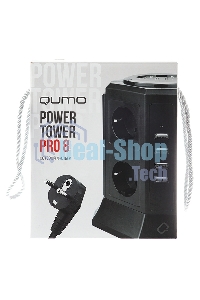 Сетевой фильтр Qumo Power Tower Pro 8SP4U (P-0002), 8 розеток, 2200 Вт, 10A, кабель 2 м 3*1 мм чистая медь, пожаробезопасный пластик, евровилка, 4 USB порта 4.5A суммарно