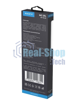 Дата-кабель Maxvi MC-31L USB-Lightning 2.4А, прозрачный корпус, LED подсветка, 1.2м, sky blue