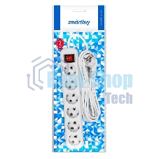 Удлинитель Smartbuy, 6 гнезд 7 м, 16А/3,5 кВт с выкл. и заземлением ПВС 3х1,0 (SBE-16-6-07-ZS)