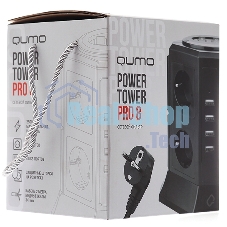 Сетевой фильтр Qumo Power Tower Pro 8SP4U (P-0002), 8 розеток, 2200 Вт, 10A, кабель 2 м 3*1 мм чистая медь, пожаробезопасный пластик, евровилка, 4 USB порта 4.5A суммарно