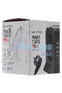 Сетевой фильтр Qumo Power Tower Pro 8SP4U (P-0002), 8 розеток, 2200 Вт, 10A, кабель 2 м 3*1 мм чистая медь, пожаробезопасный пластик, евровилка, 4 USB порта 4.5A суммарно