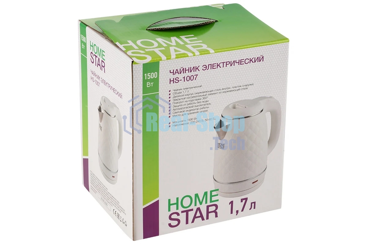Чайник электрический HOMESTAR HS-1007 1,7 л, 1500 Вт, белый