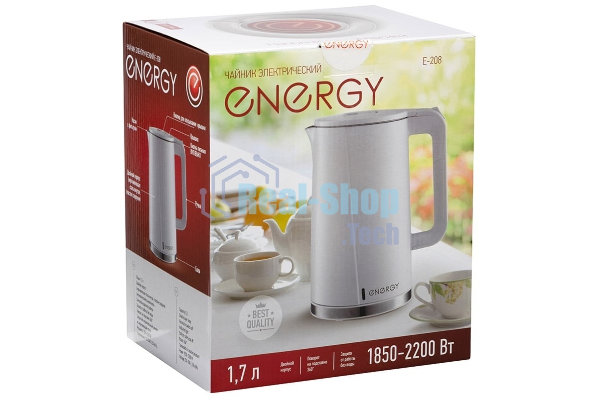 Чайник электрический Energy E-208 1.7л белый, двойной корпус