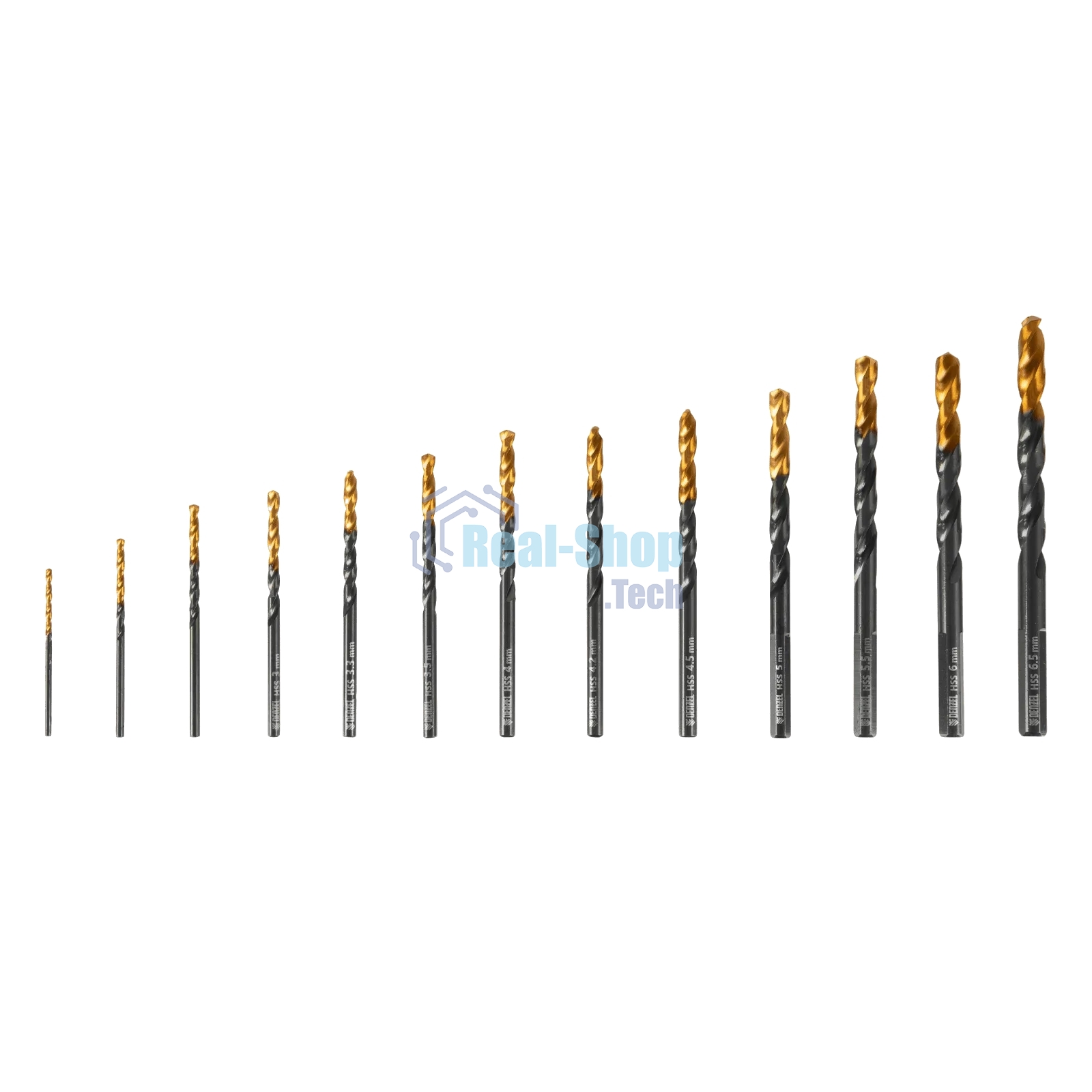 Набор сверл по металлу Denzel 1,5-6,5 мм, HSS-Tin, Golden Tip, 13 шт