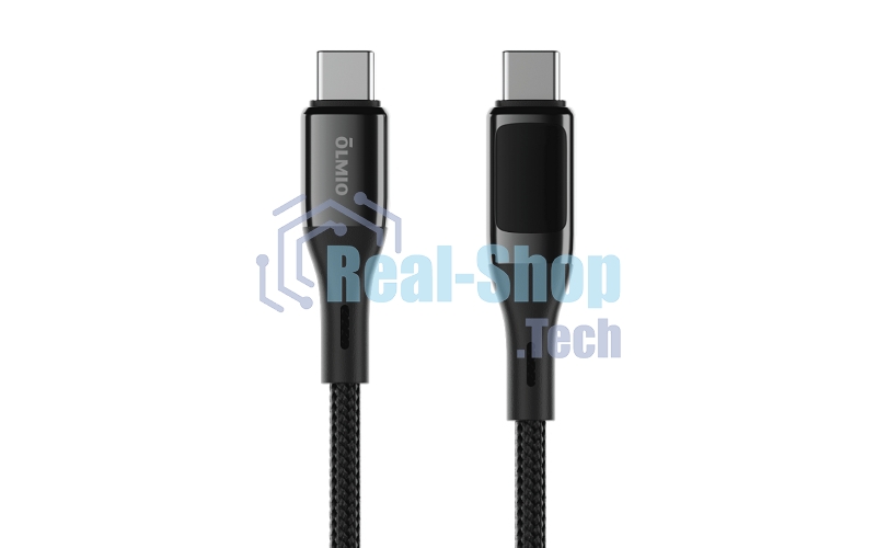Кабель OLMIO GEEK, Type-C - Type-C, 60W, 1.2м, тканевая оплетка, LCD, черный