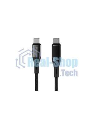 Кабель OLMIO GEEK, Type-C - Type-C, 60W, 1.2м, тканевая оплетка, LCD, черный