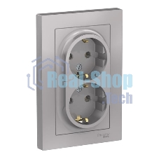 Розетка 2-м AtlasDesign с заземл. 16А в сборе алюм. SchE ATN000324