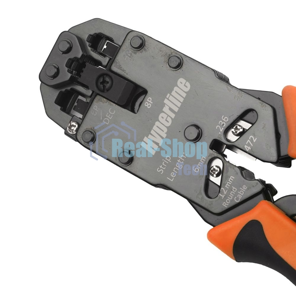 Инструмент обжимной Hyperline HT-200AR для RJ-50, RJ-45, RJ-12, RJ-11 (10P10C, 8P8C типа AMP, 6P6C, 4P4C), профессиональный, с храповым механизмом