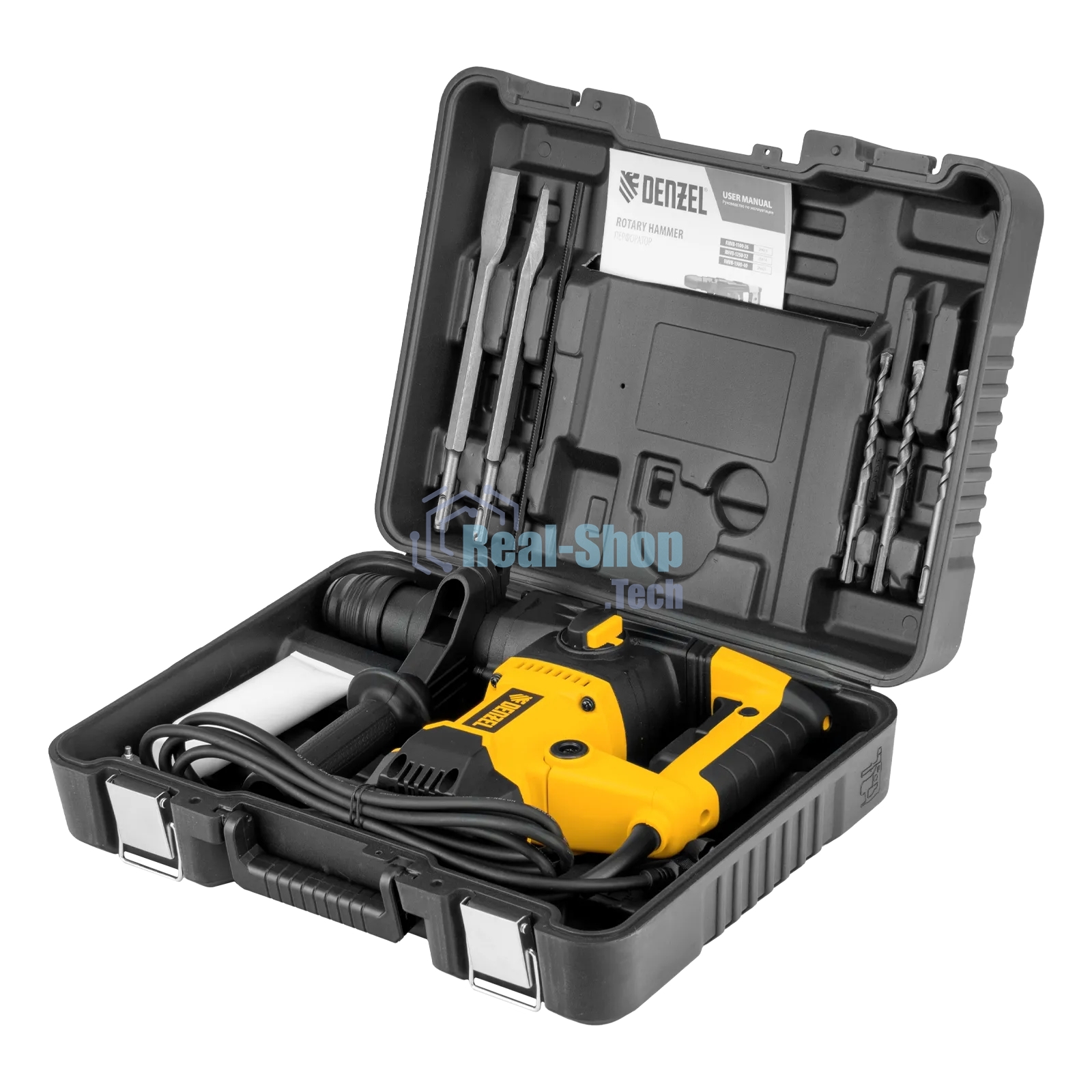 Перфоратор Denzel RHVB-1250-32, SDS-plus, 1250 Вт, 5,5 Дж, от сети