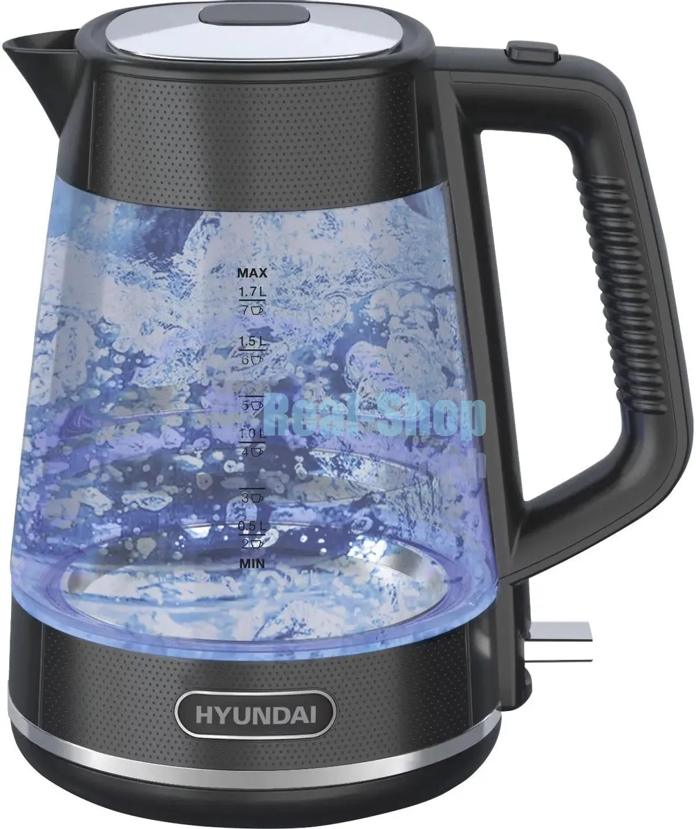 Чайник электрический Hyundai HYK-G3503 1.7л. 2200Вт черный/серебристый (корпус: стекло)