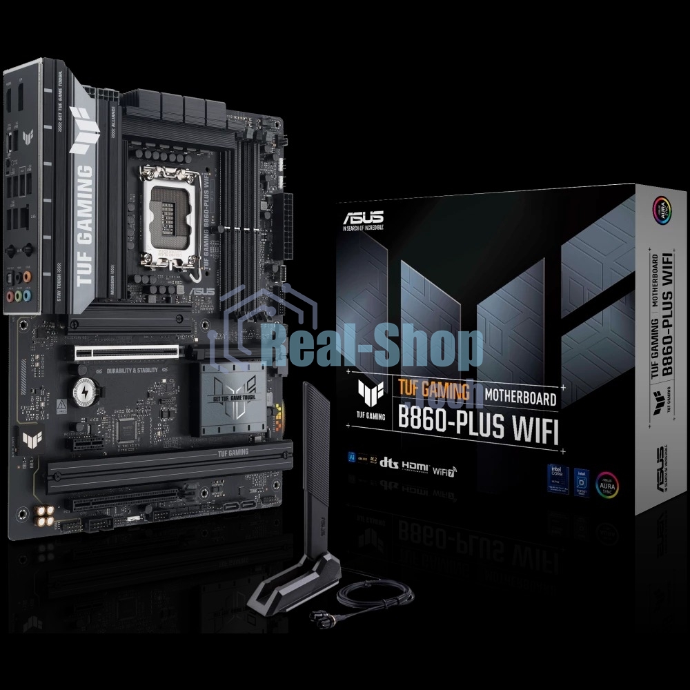 Материнская плата ASUS TUF GAMING B860-PLUS WIFI, LGA 1851, Intel B860, 4xDDR5, 4xSATA, 3xM.2, 1xPCIe 5.0 x16, 1xPCIe 4.0 x16, 1xDP, 1xHDMI, 1x 2.5Gb LAN, 1xUSB 20Gbps, 2xUSB 10Gbps, 3xUSB 5Gbps, 2xUSB 2.0, 5x3.5 мм, 7.1, ATX