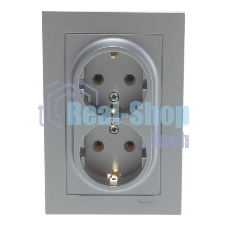 Розетка 2-м AtlasDesign с заземл. 16А в сборе алюм. SchE ATN000324