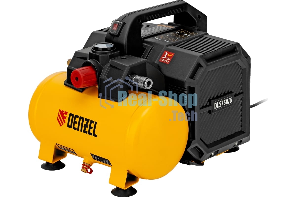 Компрессор Denzel DLS750/6 безмасляный малошумный 750 Вт, 140 л/мин,ресивер 6 л