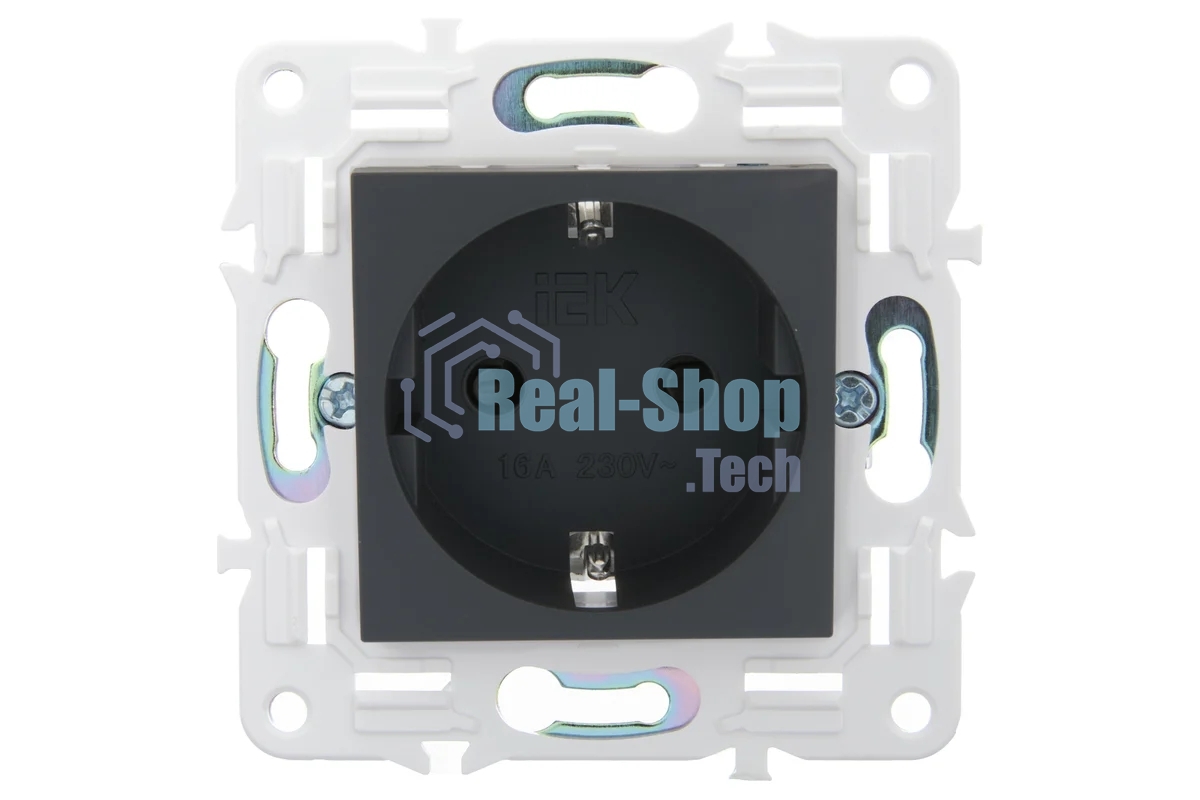 Розетка IEK SKANDY SK-R06G (SK-R14-16-1-K53) с заземлением, с защитными шторками, 16А безвинтовое крепление, графит