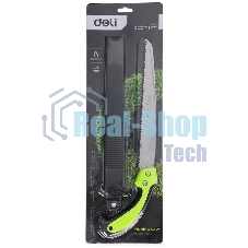 Садовая пила с ножнами Deli DL580927 270мм, сталь 65Mn, шаг зубьев 7TPI, обрезиненая ручка, шлифовка зубов с 3-х сторон, двухрядное распределение кромок