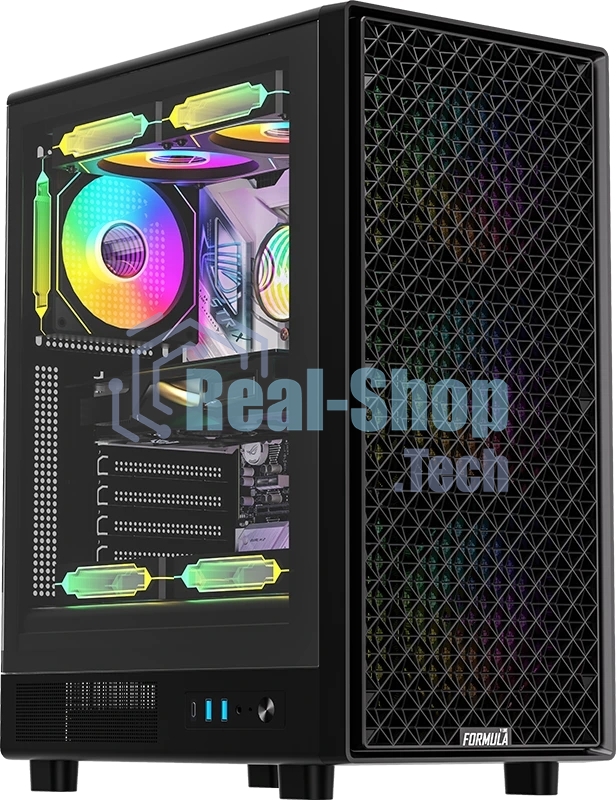 Компьютерный корпус Formula V Line MANA Dynamic Black AR, ATX, TYPE-C*1, USB3.0*2, FRONT 3x120мм ARGB, REAR 1x120мм ARGB