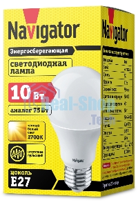 Лампа светодиодная Navigator NLL-A60-10-230-2.7K-E27 10 Вт грушевидная 2700К тепл. белый E27 750 лм 170-260В