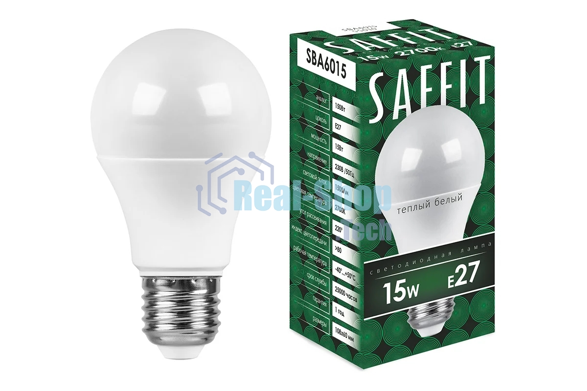 Лампа светодиодная SAFFIT SBA6015 (55010) 15Вт Е27 теплый