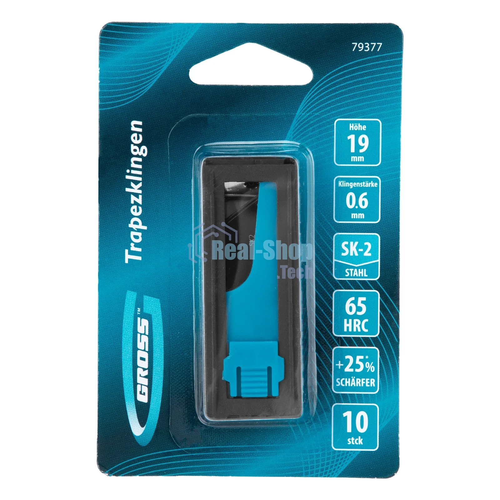 Лезвия Gross 79377, 19 мм, SK2 Black, трапециевидные, выдвижной пластиковый пенал, 10 шт.