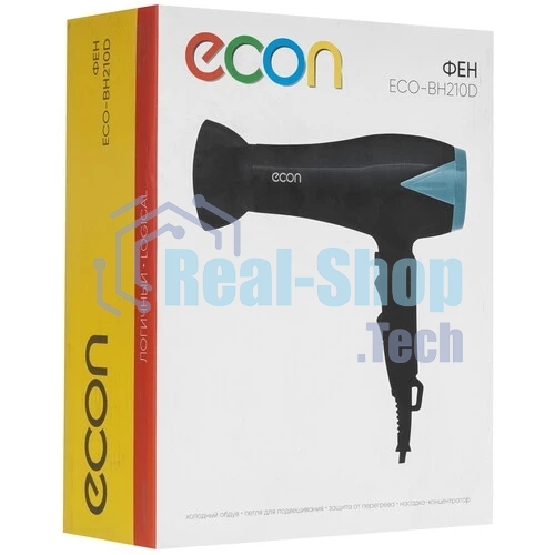 Фен ECON ECO-BH210D черный/голубой, 2000 Вт