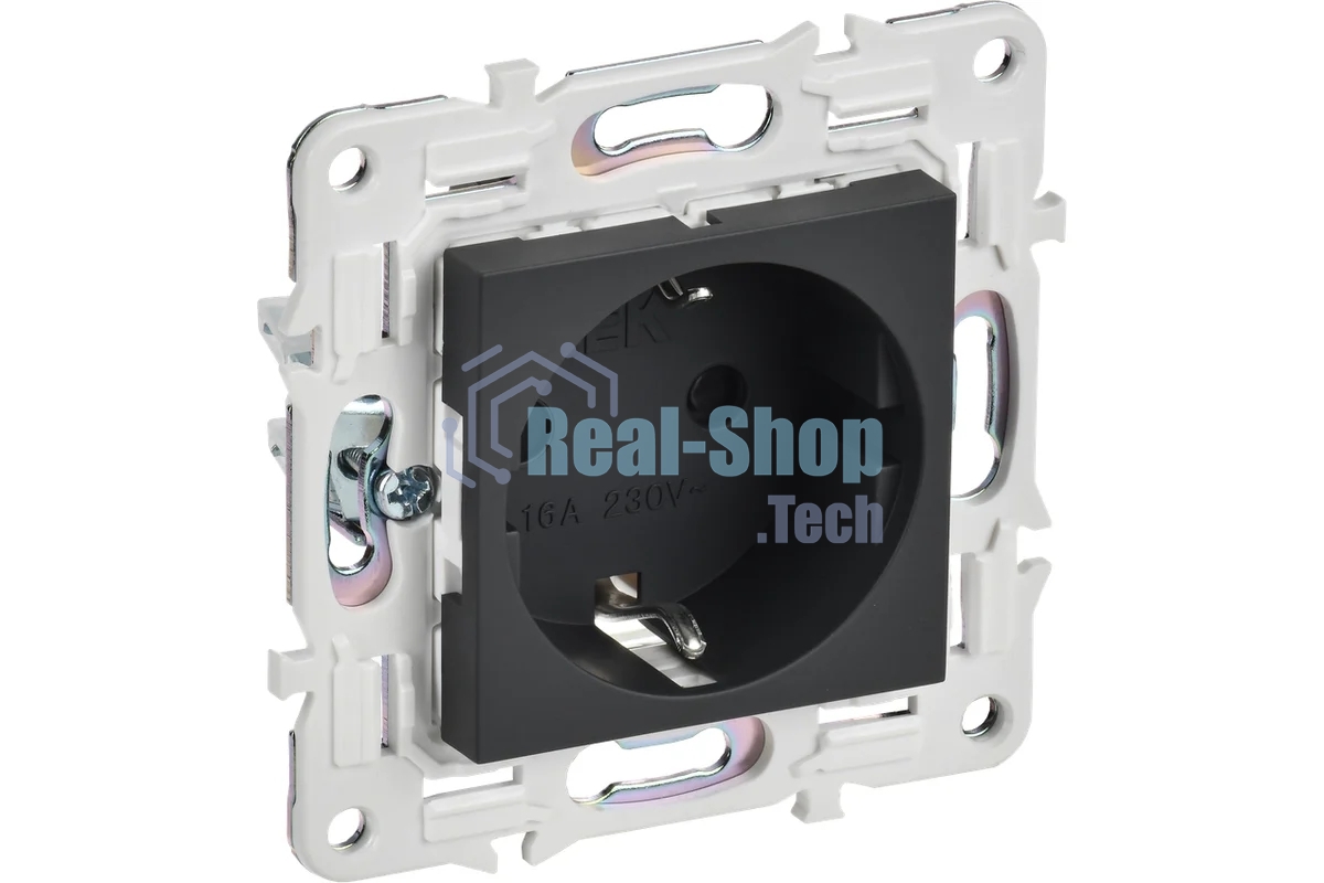 Розетка IEK SKANDY SK-R06G (SK-R14-16-1-K53) с заземлением, с защитными шторками, 16А безвинтовое крепление, графит