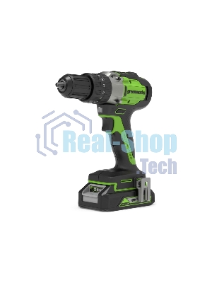 Дрель-шуруповерт аккумуляторная GREENWORKS GD24DD60K2, Аккумуляторная, 18В, Ударная, Кейс