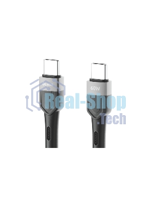 Кабель OLMIO BOLT, Type-C - Type-C, 60W, 1.2м, тканевая оплетка, черный