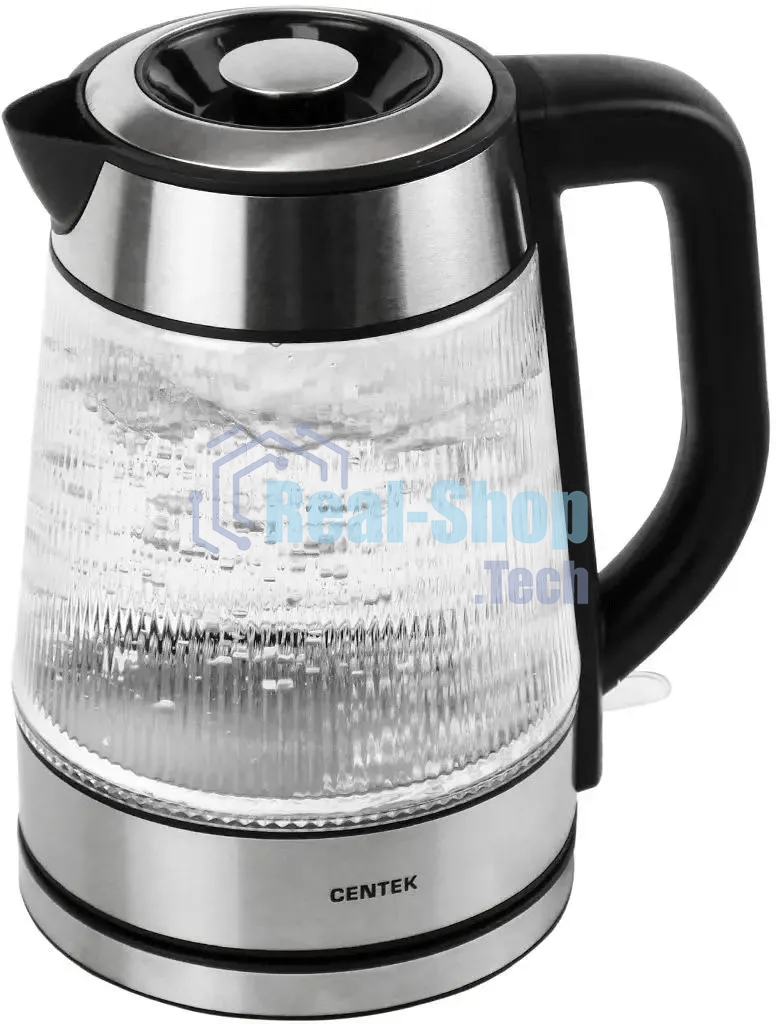 Чайник электрический Centek CT-0013 стекло, 2200 Вт, 1.8 л, серебристый