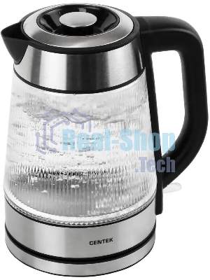 Чайник электрический Centek CT-0013 стекло, 2200 Вт, 1.8 л, серебристый