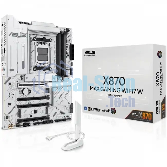 Материнская плата ASUS X870 MAX GAMING WIFI7 W, AM5, AMD X870, 4xDDR5, 4xSATA, 3xM.2, 1xPCIe 5.0 x16, 2xPCIe 4.0 x16, 1xPCIe 3.0 x16, 1xHDMI, 2xUSB Type-C (Display), 1x2.5Gb LAN, Wi-Fi 7, Bluetooth 5.4, 2xUSB-C 40Gbps, 1xUSB-A 10Gbps, 3xUSB-A 5Gbps, 4xUSB