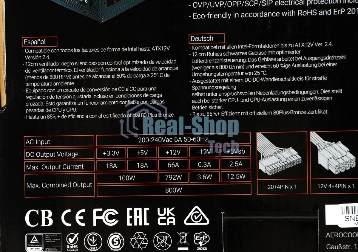 Блок питания Aerocool/Formula KCAS-800W, 800Вт, PLUS 80 PLUS Bronze, 120мм, черный