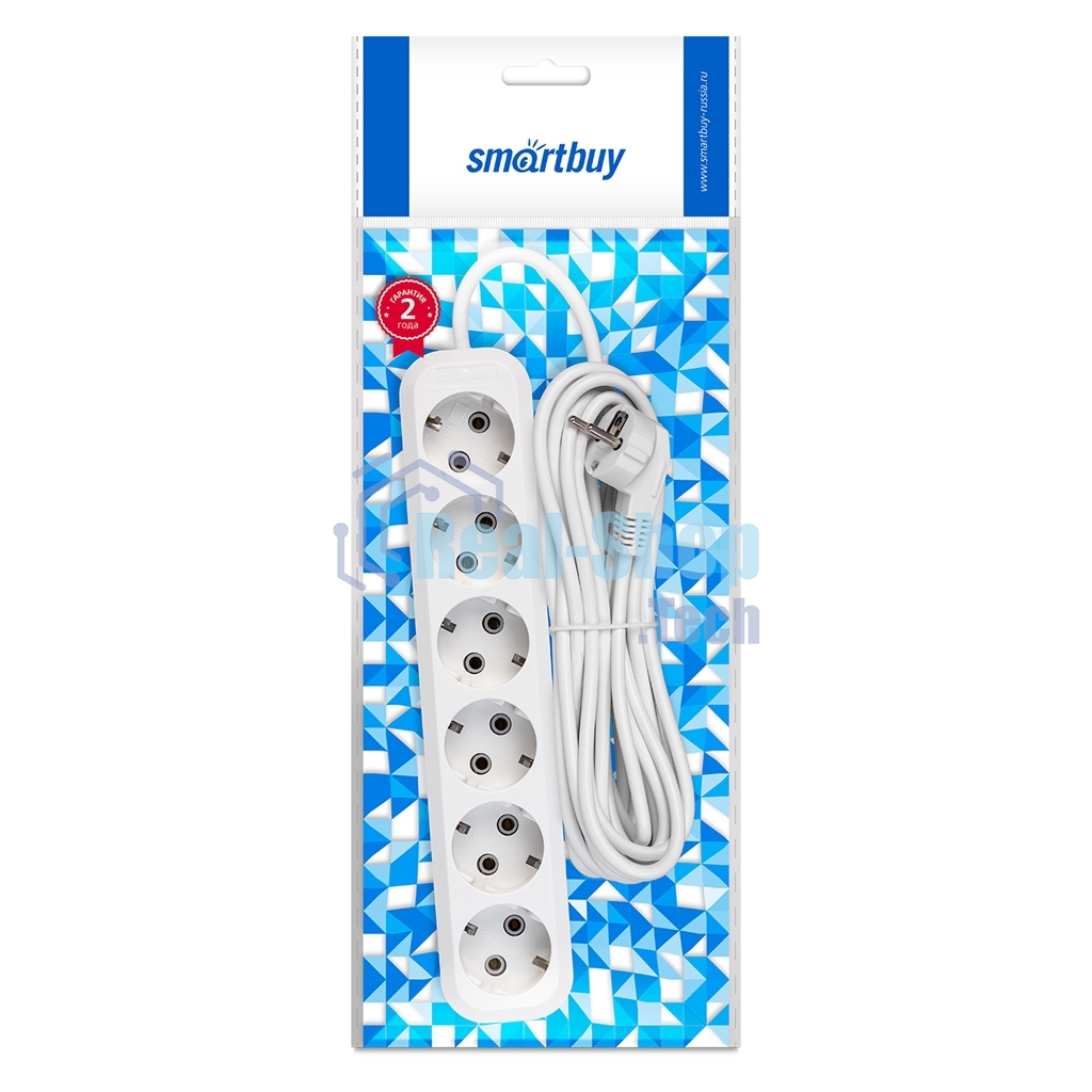 Удлинитель Smartbuy, 6 гнезд 7 метров 16А/3,5 кВт с заземлением ПВС 3х1,0 (SBE-16-6-07-Z)