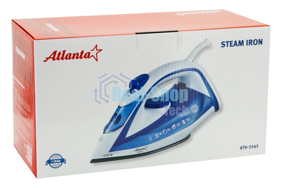 Утюг Atlanta ATH-5545 синий/белый, 2200 Вт, 32 г/мин, 85 г/мин, 300 мл