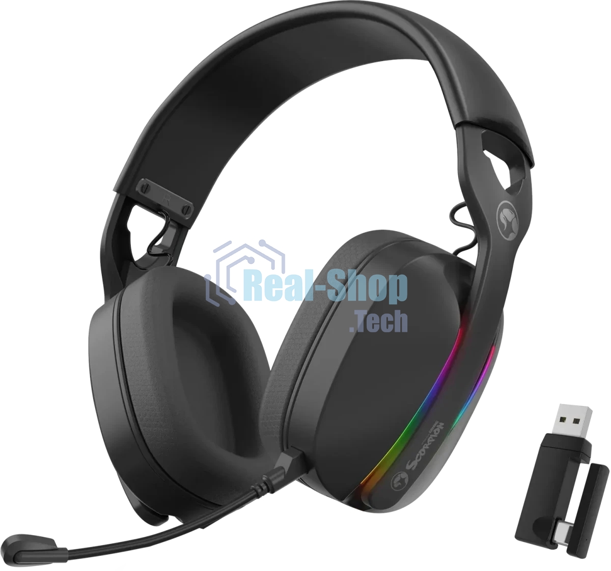 Гарнитура MARVO HG9086W Pulz 70W чёрный, беспроводная + проводная, радиоканал, до 10 ч, съёмный микрофон, подсветка, совместимость с PS5, Xbox