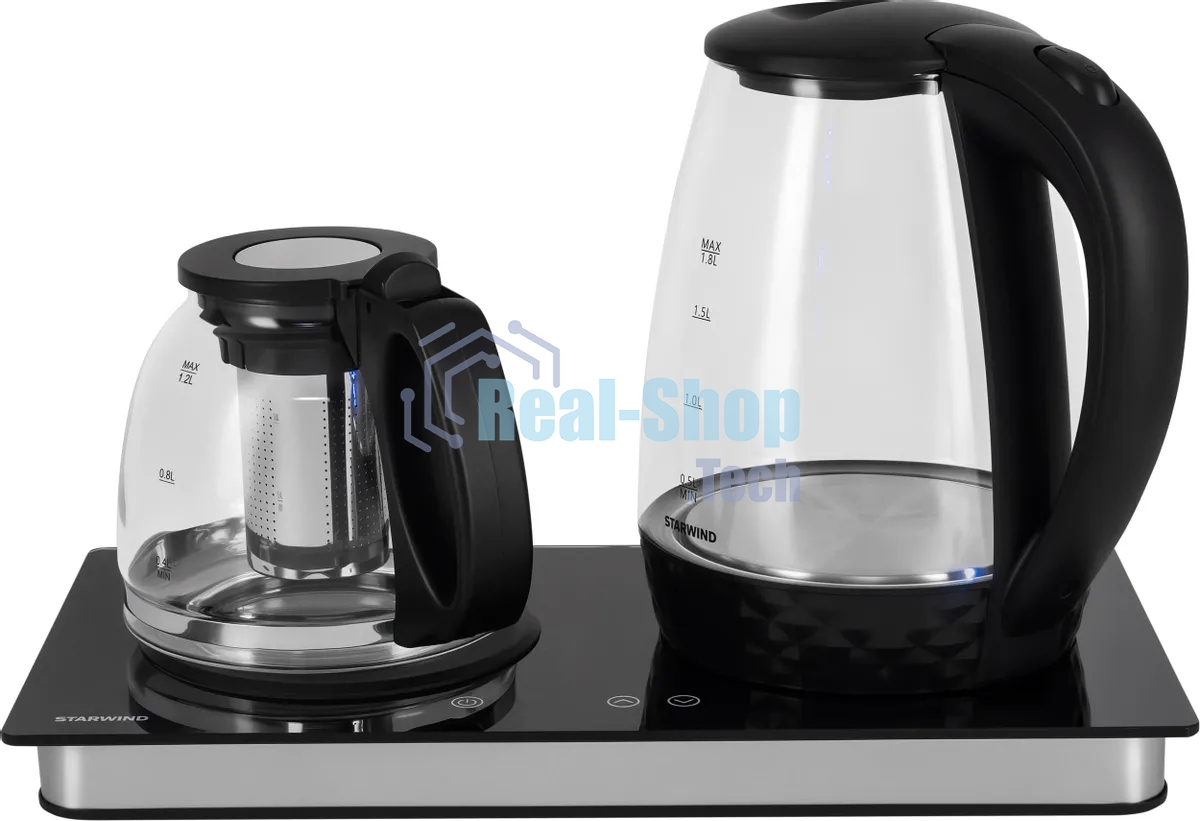 Чайник электрический Starwind SKG4044 1.8 л, 1800 Вт, черный/серебристый корпус: стекло