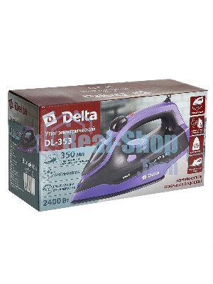 Утюг Delta DL-353 черный с фиолетовым, 2400 Вт, 28 г/мин, 135 г/мин, 350 мл