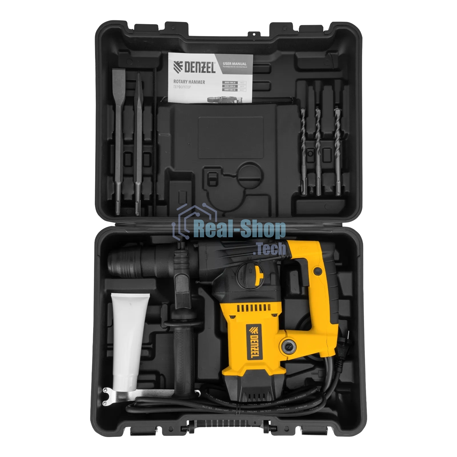 Перфоратор Denzel RHVB-1250-32, SDS-plus, 1250 Вт, 5,5 Дж, от сети