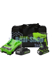 Перфоратор аккумуляторный бесщеточный GreenWorks GD24SDS1K2, 1,2 ДЖ, 24V, c АКБ 2А·ч и ЗУ, в сумке (3803107UA)