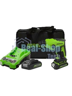 Перфоратор аккумуляторный бесщеточный GreenWorks GD24SDS1K2, 1,2 ДЖ, 24V, c АКБ 2А·ч и ЗУ, в сумке (3803107UA)