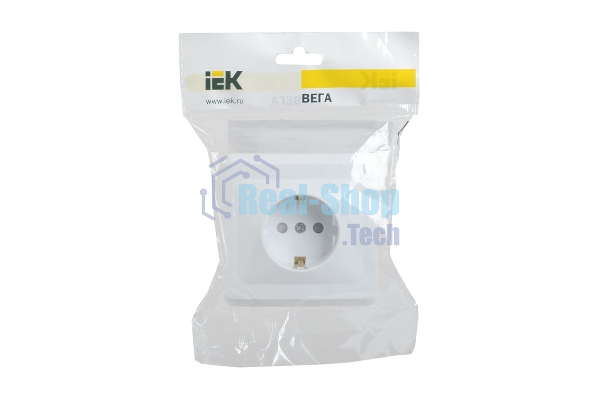 Розетка 1-м СП Вега РСш10-3-ВБ с заземл. контактом и защ. штор 16А бел. ИЭК ERV14-K01-16-DM